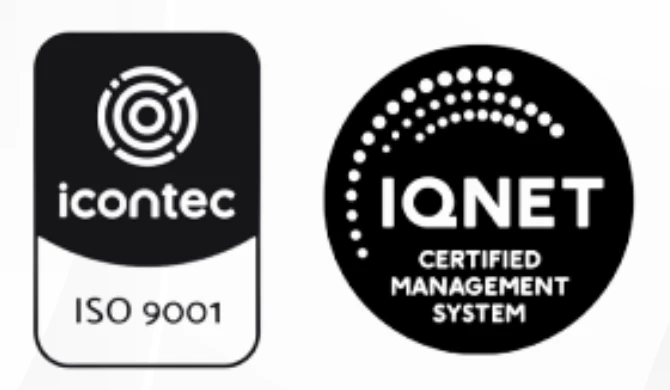 Sellos de certificación ISO 9001 Icontec e IQNet